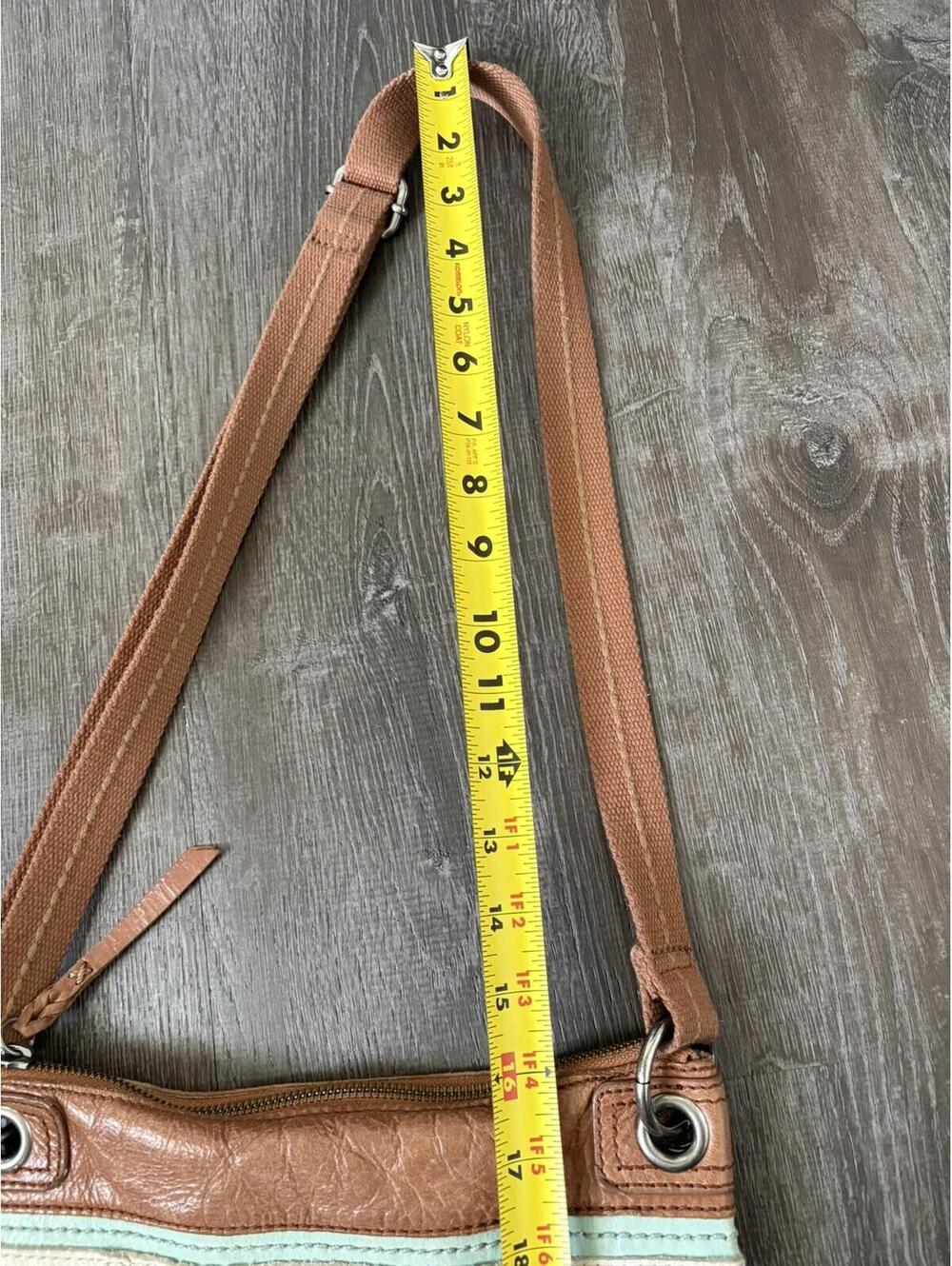 The Sak Vintage “Kendra” Tan Taupe Brown Trim Leather Crossbody Purse Bag Boho - Picture 9 of 9